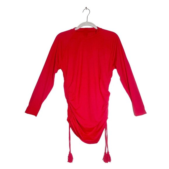 J. Crew Tasseled /Ruched Rash Guard Swim Top Long Sleeve in Red - Sz L - NWT - Picture 2 of 9